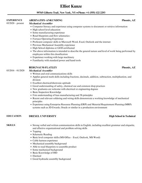 resume for assembler|mechanical assembler resume examples.